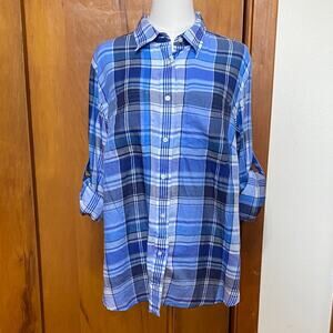 Lauren Ralph Lauren Blue Plaid Button Down Shirt Long Sleeve also Roll up Button